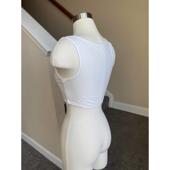 Boohoo white ribbed zip up tank top, size small - Picture 4 of 12